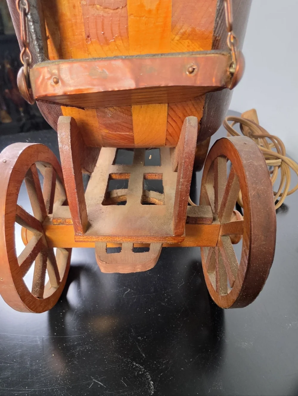 Wooden Stagecoach and Pair of Horses - Brown and Black